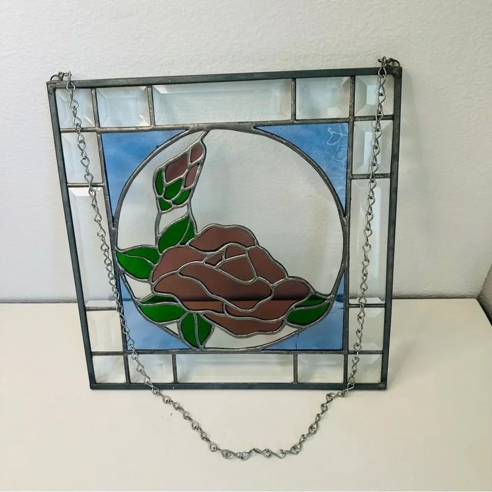 Stained Glass Rose Window 12 In Square - Picture 2 of 2